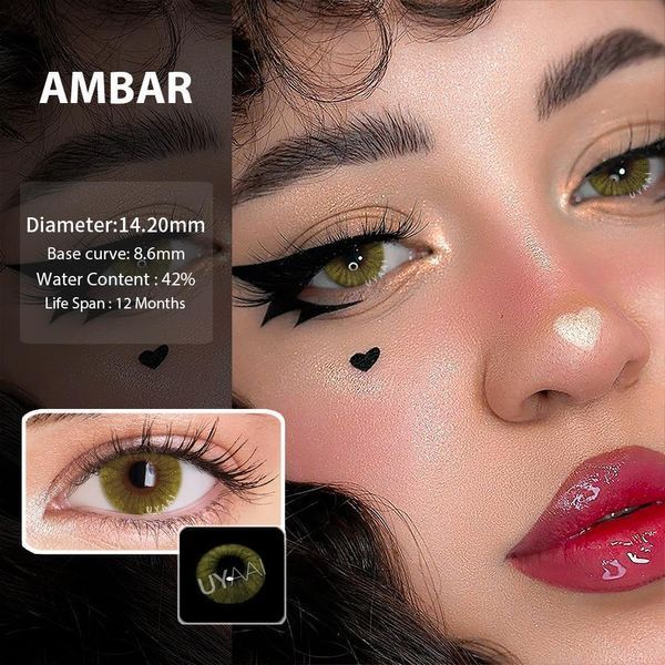 Цветные линзы зелёно-карие Amber+ контейнер для хранения в подарок MA021 фото