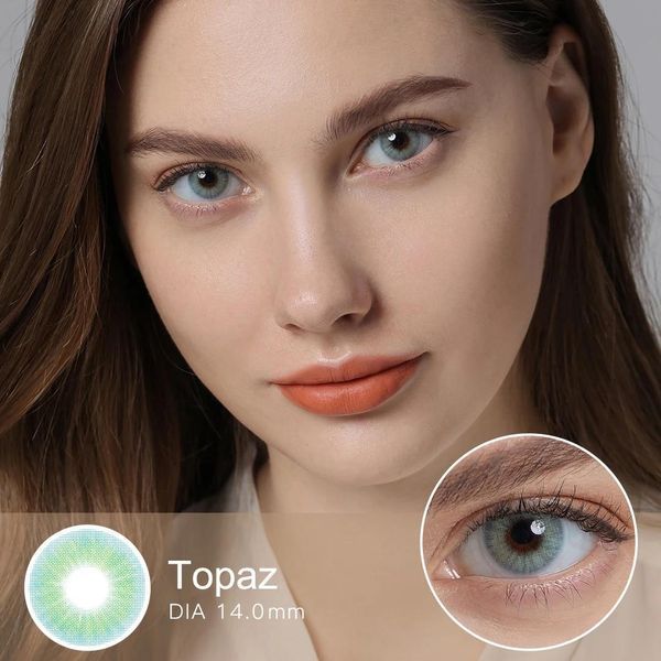 Цветные линзы для глаз голубые Topaz (пара) + контейнер для хранения в подарок 00200Q фото