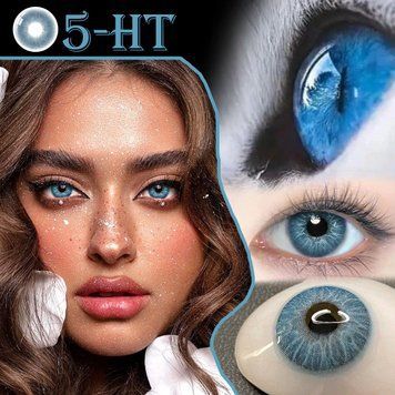 Кольорові лінзи для очей блакитні Blue 5-HT + контейнер для зберігання в подарунок BFA14-3 фото