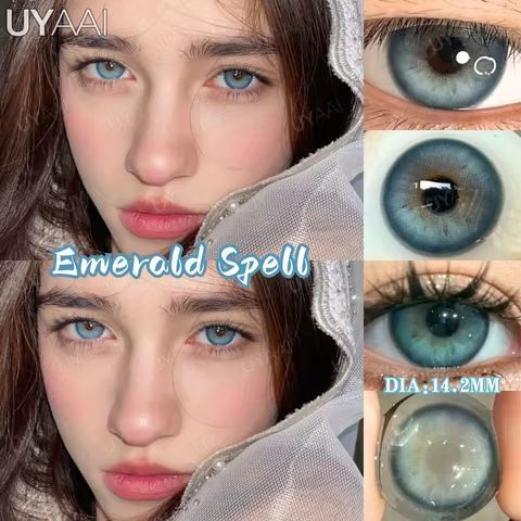 Кольорові лінзи для очей зелені Emerald Spel + контейнер для зберігання в подарунок BFA36-3 фото