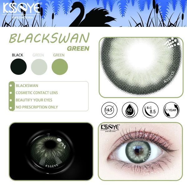Цветные линзы для глаз зеленые Black Swan Green + контейнер для хранения в подарок 2934120978 фото