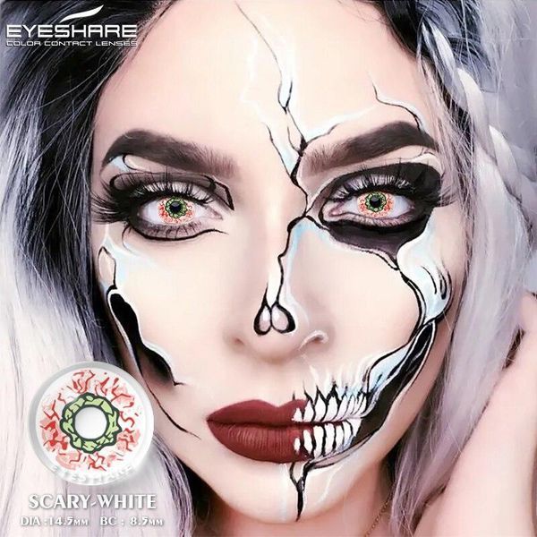 Лінзи кольорові білі з червоним SCARY-WHITE + контейнер для зберігання в подарунок 6451 фото