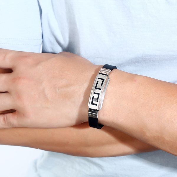 Мужской каучуковый браслет чёрный \ 7252 фото
