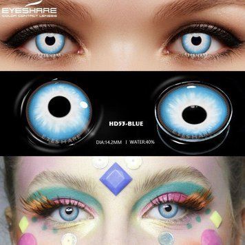 Цветные линзы для глаз голубые Blue Контейнер для хранения в подарок HD53BLUE фото