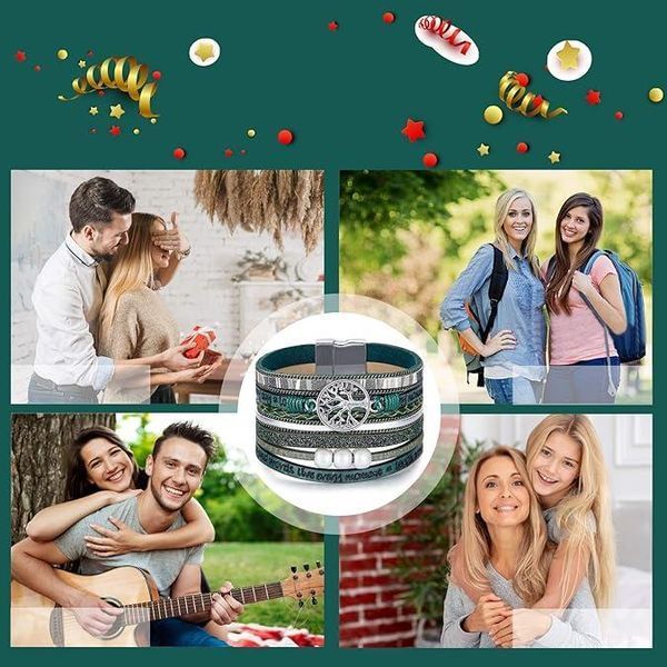Кожаный браслет Дерево жизни многослойный Green 2959191385 фото